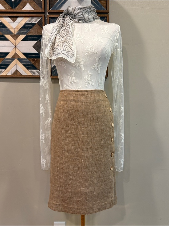 Ralph Lauren Dresses & Skirts - Vintage Ralph Lauren Blue Label Y2K Linen Skirt Button Detail size 6 NWT